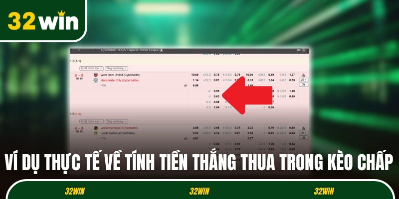 Ví dụ thực tế về tính tiền thắng thua trong kèo chấp
